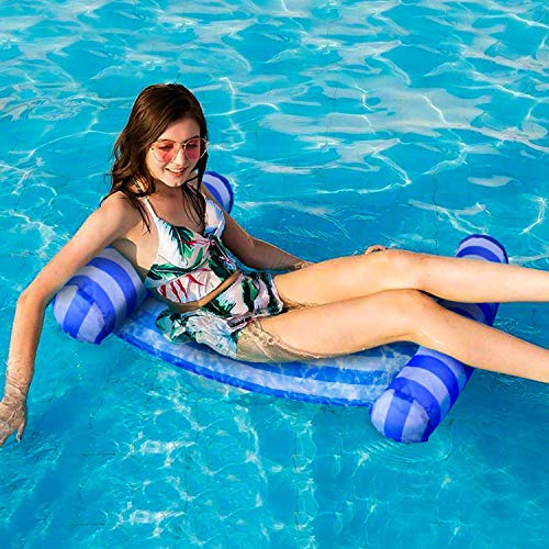 KMM Swimming Pool Float Hammock 2-Pack, Premium Multi-Purpose Inflatable Floating Hammock 4-in-1 (Saddle, Lounge Chair, Hammock, Drifter) Portable Water Hammock Lounge with Air Pump (Blue & Green)