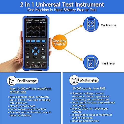 OWON HDS2102 Handheld Oscilloscope, 100MHz Bandwidth 2 in 1 Digital Multimeter Oscilloscope - Image 2