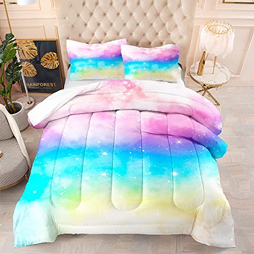 Funda de edredón de arco iris rosa queen reversible para cama 2