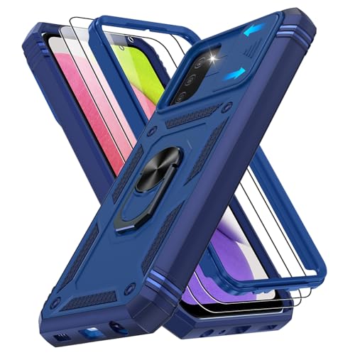 Coque Samsung Galaxy A03S bleu avec 2 verres trempés et anneau intégré antichoc