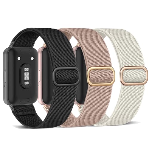 Image of ViCRiOR 3 Pack Stretchy Nylon Solo Loop Watch Bands Compatible with Samsung Galaxy Fit 3, Elastic Braided Strap for Galaxy Fit 3 Band SM-R390 Women Men