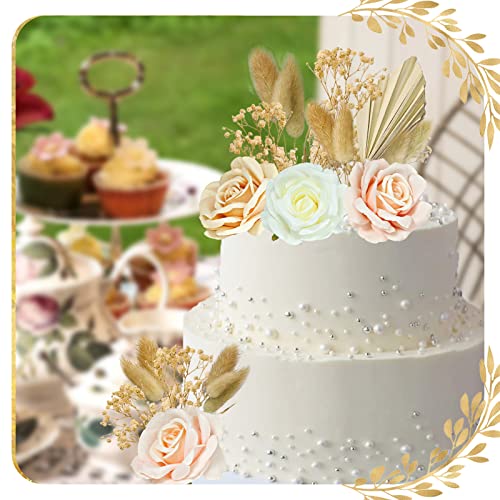 Lukinuo 21Pcs Boho Cake Topper Decoration Acrylic Minimalist Art Lady Gold Face Cake Topper Vintage Artificial Rose Flowers Leaves Cake Topper Décor For Bohemian Birthday Wedding Bridal Baby Shower #TOP2