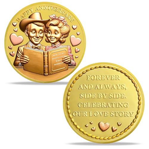 Happiness Couple Anniversary Challenge Coin Happy Anniversary Commemorative Token Love You Forever Romantic Gifts fir Couples Wife Husband Girlfriend Boyfriend Ideal for Milestone Anniversaries
