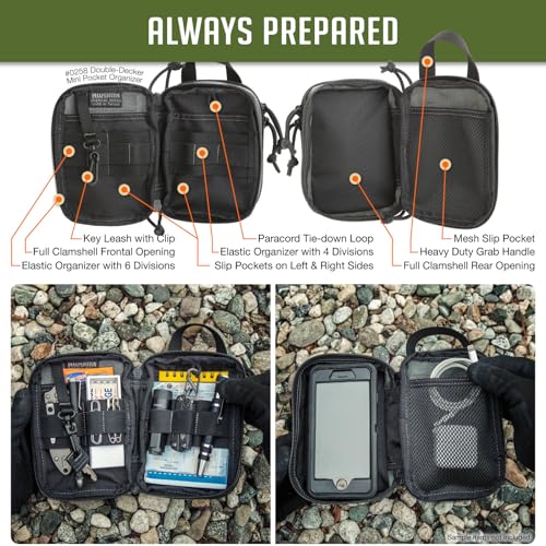 Maxpedition Dwupokładowy mini organizer kieszonkowy (10 cm x 6,3 cm x 15 cm), torba EDC, taktyczna torba na narzędzia do organizacji, akcesoria MOLLE do codziennego noszenia (szary wilk) 0258 W
