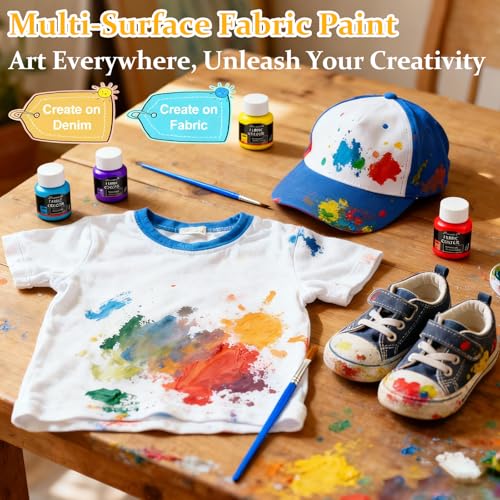 Textilfarbe Waschmaschinenfest Set 12x25ml – Stoffmalfarben Set – Waschfeste Stofffarben für T-Shirt, Jeans, Baumwolle, Polyester – Intensive Farben für Kleidung & DIY Projekte