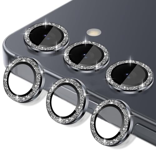 Protecteur d'objectif Samsung S25 en verre trempé et anneau alu Noir pailleté