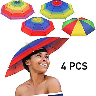 4 Pieces Rainbow Umbrella Hat Adjustable Sun-rain Umbrella Hat for Adults and Kids