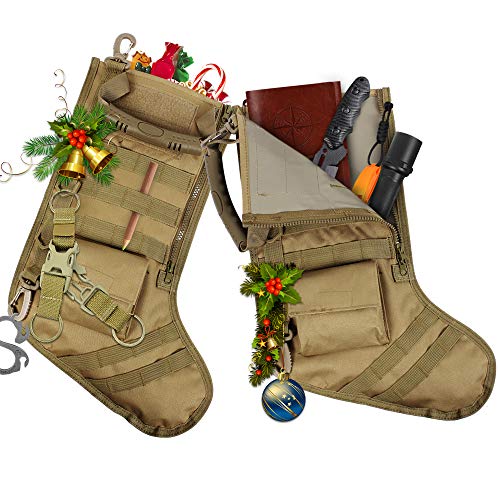 Tactical Christmas Stocking Bag Military Dump Drop Magazine Storage Bag Edc Molle Pouch For Christmas Ornament Decoration Gifts For Veterans Military Patriotic And Outdoorsy People, Tan #TOP2