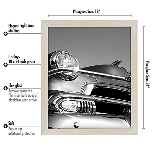 Americanflat 18x24 Poster Frame with Polished Plexiglass - Wide Picture Frames Made of Engineered Wood for Vertical or Horizontal Wall Display - Epic Collection - Light Wood