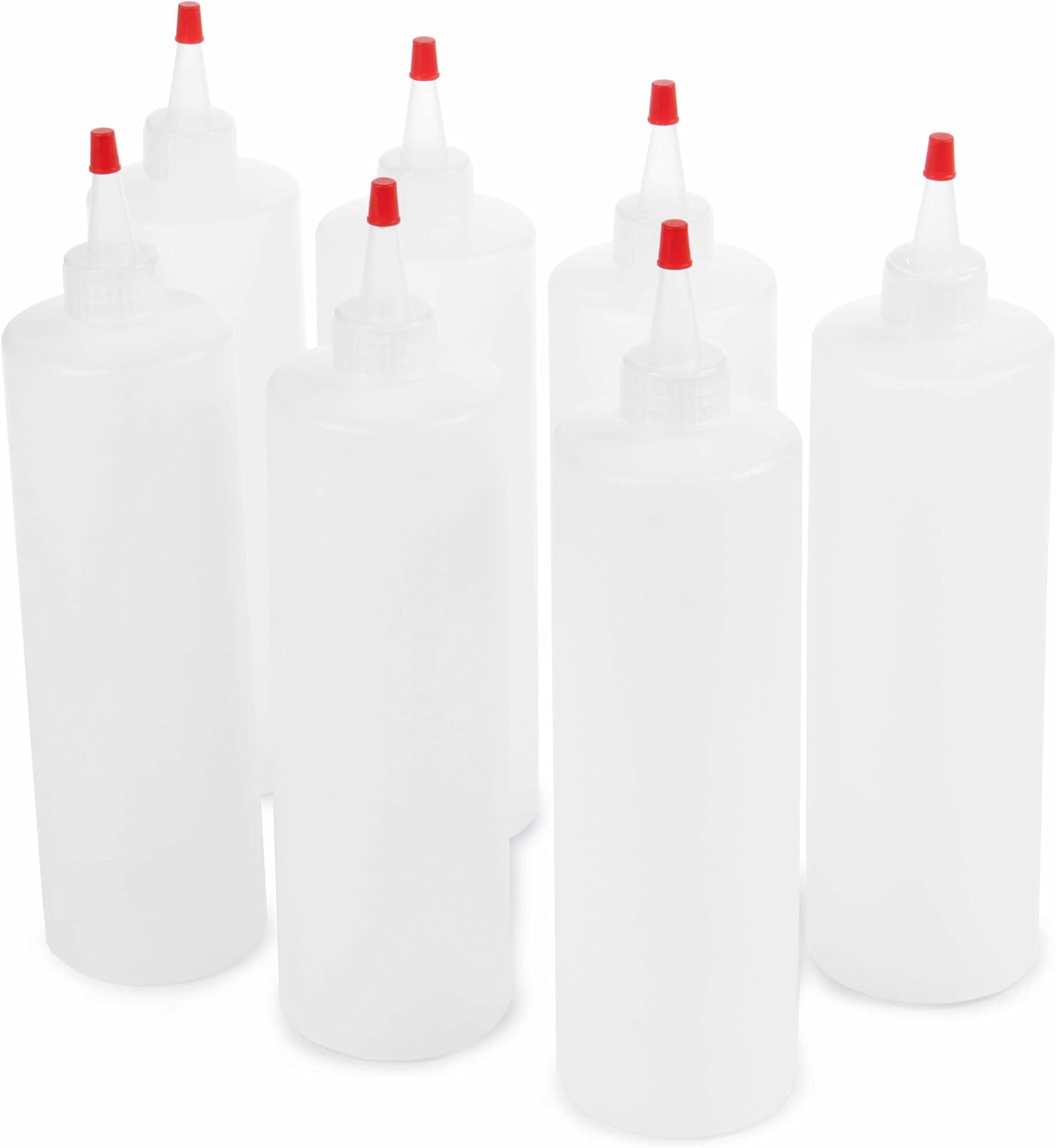 Resealable Clear Squeeze Bottle Value Combo Pack & Caps | 7-pack 16-oz Plastic Kitchen Table Condiment Squirt Dispensers | Restaurant Supplies for Food Truck, Grilling, Dressing, BBQ Sauce, Crafts