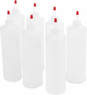 Resealable Clear Squeeze Bottle Value Combo Pack & Caps | 7-pack 16-oz Plastic Kitchen Table Condiment Squirt Dispensers | Restaurant Supplies for Food Truck, Grilling, Dressing, BBQ Sauce, Crafts