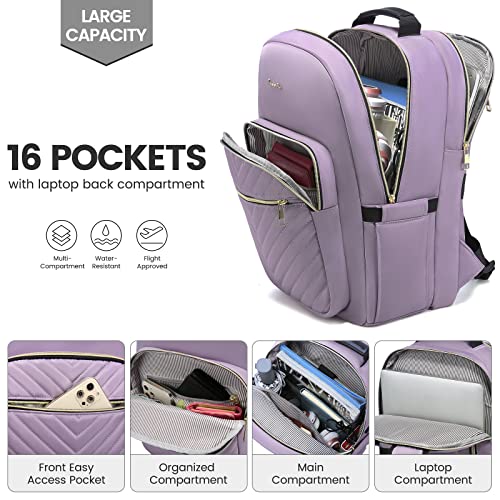 Lovevook Laptop Backpack For Women 15.6 Inch,Cute Womens Travel Backpack Purse,Professional Laptop Computer Bag,Waterproof Work Business College Teacher Bag Carry On Backpack With Usb Port,Taro Purple #TOP1