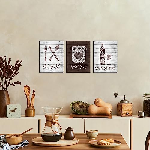 Nutartpic 3 Panels Rustic Dining Room Canvas Eat Drink Love Wall Art Mosaic Pattern Prints Poster Kitchenware Pictures Vintage Home Kitchen Restaurant Cafe Bar Wall Decor 12''X16''X3Pcs #TOP1