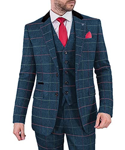 Men's Suit Classic Regular Fit 3 Piece Plaid Wool Tweed Jacket Bussiness Blazer Vest Pants Tuxedos Wedding2