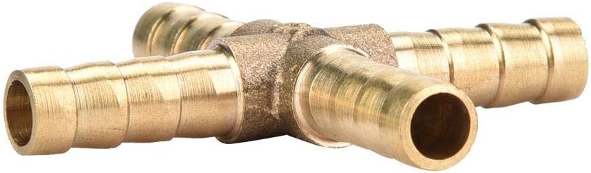 5pcs Brass Cross Fitting, 4 Way Brass Hose Barb Cross Fitting Connector Joint Copper Barbed Adapter Splicer Mender Union for Air Water Oil Gas Fuel (6mm)