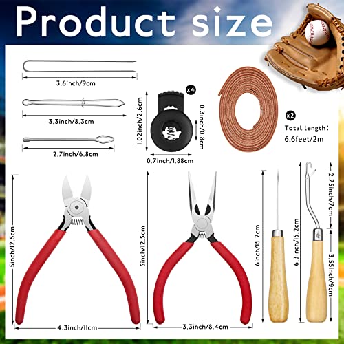 Glove Relacing Kit For Baseball Or Softball Mitts Baseball Glove Care Kit Includes 2 Strips 78.74 Inch Baseball Glove Lace Drawstring Threader, 4 Pcs Glove Locks 5 Pcs Lacing Tools With Box(Tan) #TOP1