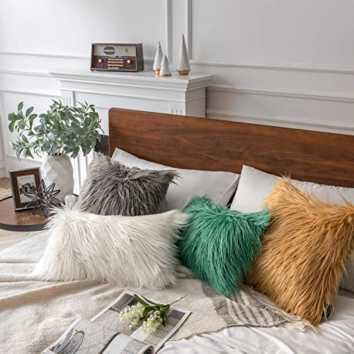 Image of Phantoscope Set of 2 Off-White Decorative New Luxury Series Merino Style Fur Throw Pillow Case Cushion Cover 18 inch x 18 inch 45cm x 45cm