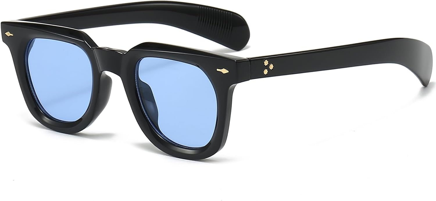 PORADAY Square Sunglasses for Women Men Trendy Thick Frame Sun Glasses Black Shades