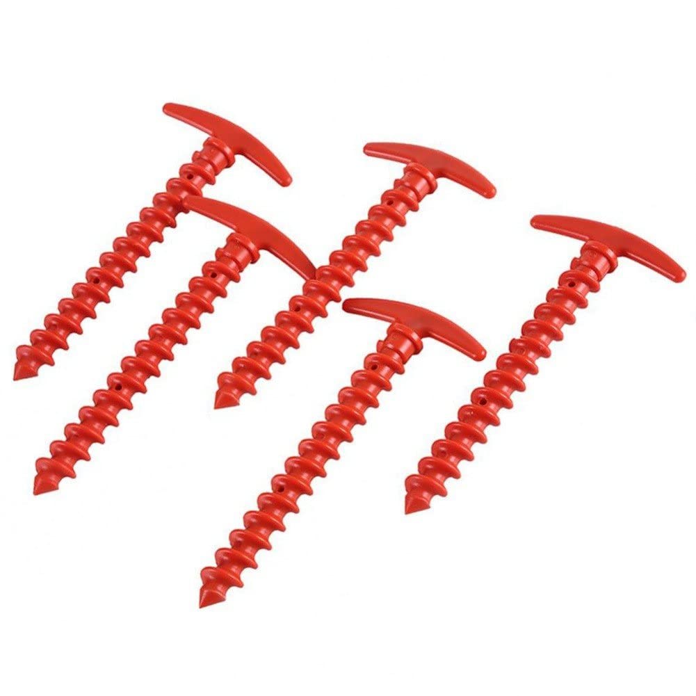 Bontannd Red 5Pcs Endurable Outdoor Ultralight Camping Tent Stakes Pegs Pins Plastic Nylon Screw Spiral Nails Awning Trip Kit