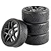 LAFEINA 1:8 Scale RC On Road Rubber Tires and Plastic Wheels Slick Tyres for 1/8 Kyosho/Hobao/HSP/HPI RC Car Parts(Black)