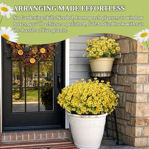 Artificial Flowers for Outdoors, 24 Bundles Fake Flowers Silk Daisy, UV Resistant Realistic Faux Flowers Floral Bouquets for Outdoor Planters Garden Front Porch Patio Balcony Yard Home Decor, Yellow — view 3