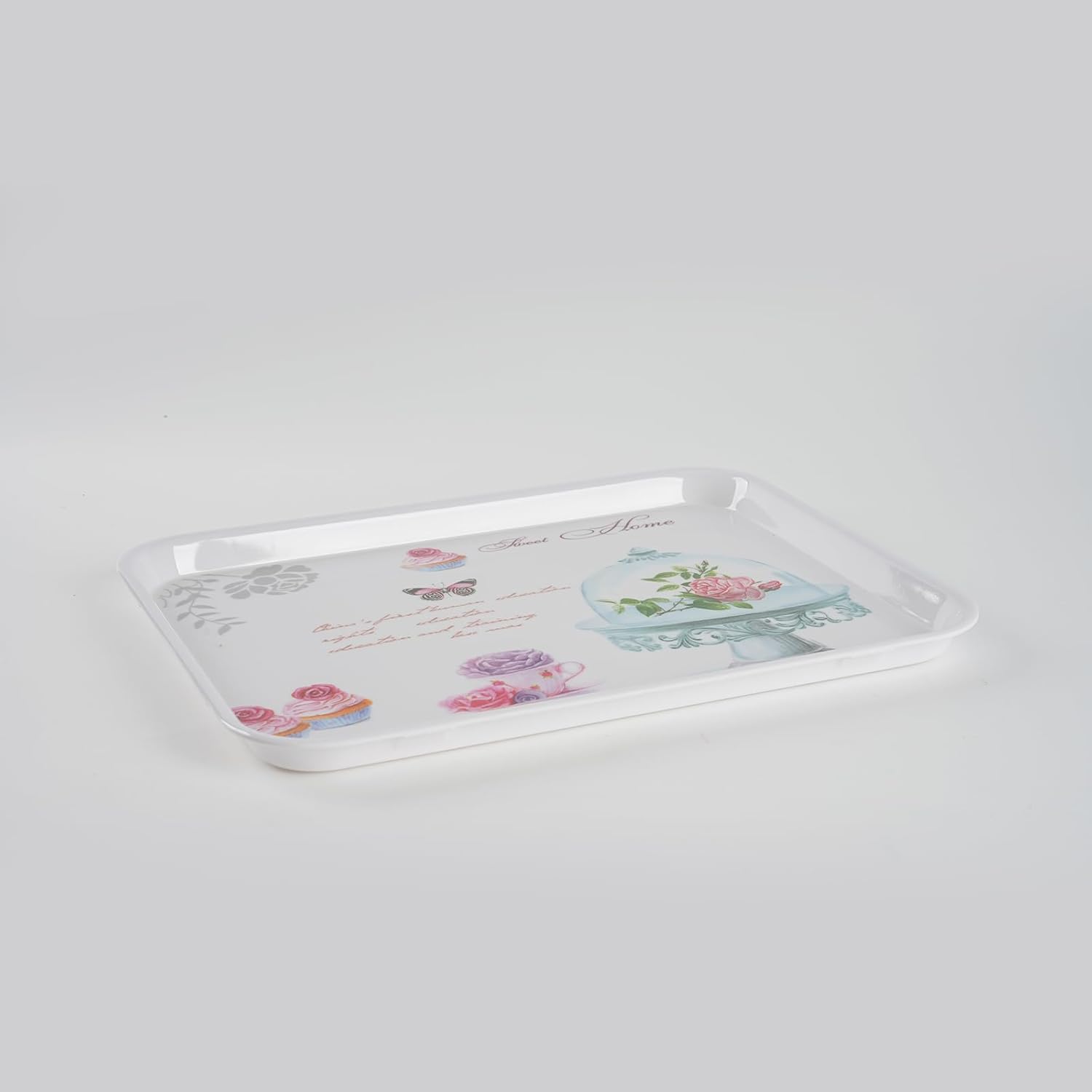 4-Pack Melamine Serving Tray Set - Rectangle Stackable Food Breakfast Fruit Platter with Floral Print for Gift Party Decor Home Restaurant (Cake)