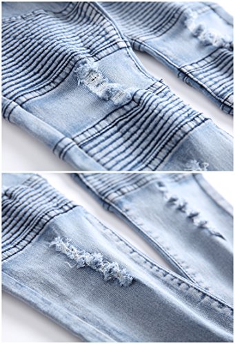 Fredd Marshall Boys Stylish Moto Biker Skinny Ripped Wrinkled Stretch Fit Light Blue Denim Jeans,Light Blue,12 #TOP4