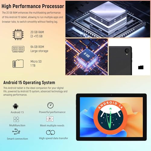 Byxsb Tablet 10 Inch Android 15 Tablets 1280x800 HD IPS Touchscreen Octa-Core Processor 20 GB RAM + 64 GB ROM (Expand to 1TB) 5 MP + 8 MP Dual Camera 5000 mAh Battery (Black) - Image 2