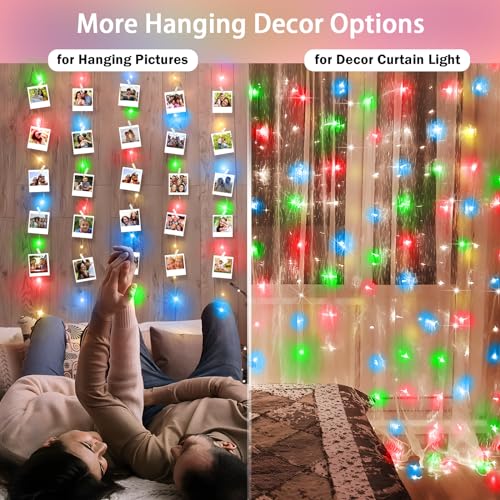 Heceltt Cordas de luz de 1,4 m x 1,5 m, 120 luzes de LED com 40 clipes de fotos para pendurar fotos,