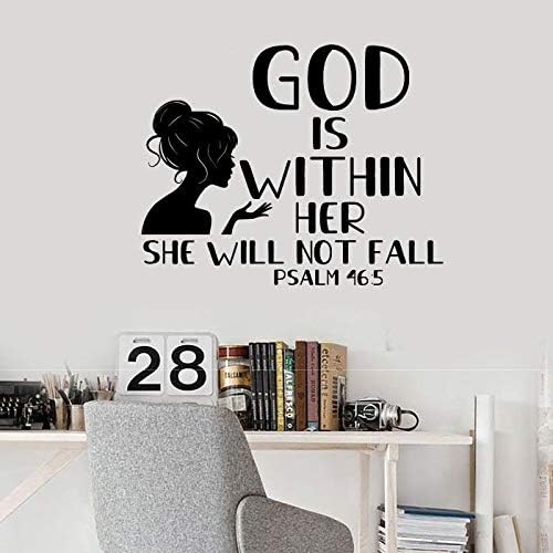 God Is Within Her She Will Not Fall Psalm 46:5 Woman Silhouette Bible Verse Vinyl WallArt Wall Decal Wall Sticker For Home Wall Décor Room Bedroom Nursery Living Room Wall Decoration Size (30x30 inch)