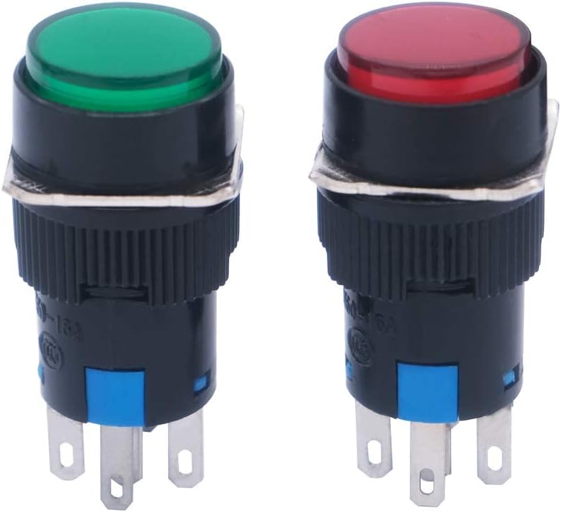 AANIJ® 16mm Push Button Switch Momentary Square Cap LED Lamp Red,Green Light AC 220V SPDT 5 Pin