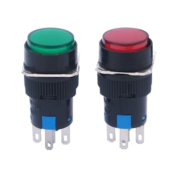 AANIJ 16mm Push Button Switch Momentary Square Cap LED Lamp Red,Green Light AC 220V SPDT 5 Pin