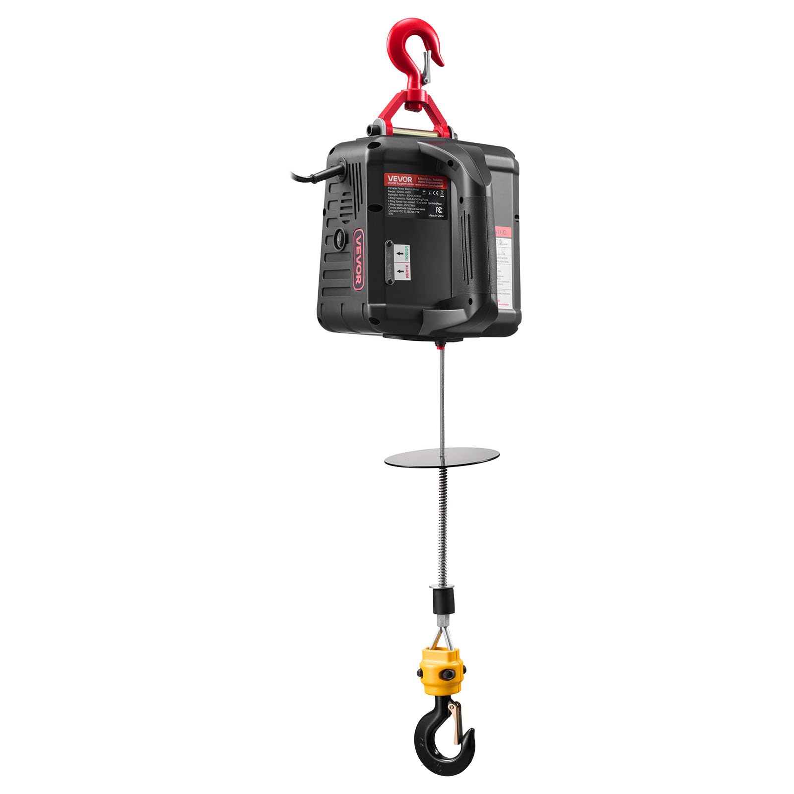 VEVOR Verricello Paranco Elettrico per Sollevamento di Carico, Capacità max. 500 kg, Argano Portatile da 1500 W, Altezza di Sollevamento 7,6 m, Telecomando Manuale e Wireless da Officina Garage