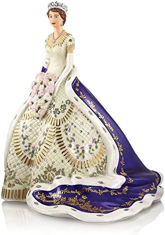 The Bradford Exchange Her Majesty Queen Elizabeth II 90th Birthday Figurine Heirloom Porcelain® Over 90 Crystals, Handpainted To Capture Queen Elizabeth II In Her Coronation Gown. From