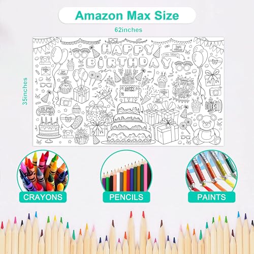Image of OHOME Birthday Giant Coloring Tablecloth - Birthday Decorations - Arts and Crafts for Kids Ages 8-12,Kids Crafts for 4 5 6 7 8 9 10 Year Old Girl Boy Gift,School Stuff Supplies for 4-8