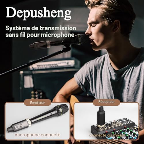 Depusheng T9 Système de Microphone sans Fil XLR Transmetteur et XLR Récepteur sans Fil Système pour Microphones dynamiques et condensateur, mélangeur, PA, Haut-parleurs – vue 2