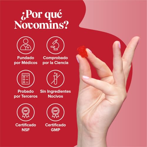 Multivitaminas Niños - 30 Gominolas - Vitaminas Niños con Vitamina C, D, A, E, B12, Zinc, Inositol - Vegano - Multivitaminas Sabor Fresa - Sin Gluten Multivitaminico - Novomins - imagen 8
