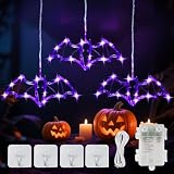 YOUNGAR Halloween Bat Window Lights, 5FT 36 LED Battery/USB Powered with Timer, Waterproof with 8 Modes Memory for Home Bedroom Birthday Party Indoor Outdoor Decor, Purple