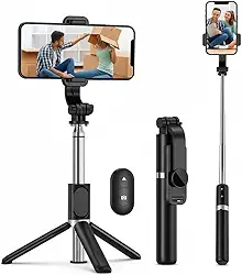 Bastão de Selfie Tripé 3 em 1 – Rotação 360° com Controle Bluetooth – Dobrável, Leve e Ideal para Fotos e Vídeos no Celular Linha Premium
