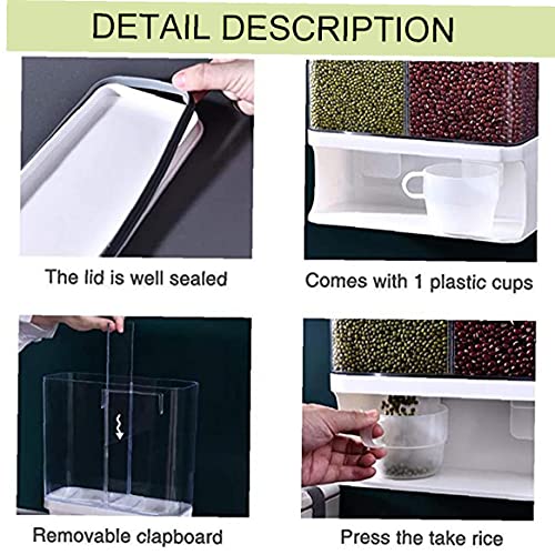 Rijstdispenser verzegelde graanvoeding container wandgemonteerde opslag met deksel vochtbestendig huishoudelijke graan… - Image 4