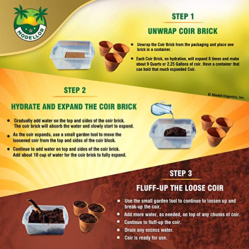 Image of MODELLOR Coco Coir Bricks, 4-Pack (5 lb) - Premium Super Washed, Yields 9 Gallons (36 Quarts), Organic, pH-Balanced Growing Medium for Seed Starting & Gardening