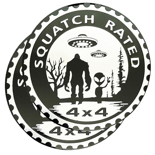 Image of 2 PCS Squatch Badge Rated Car Emblem, 4 x 4 Metal Automotive Badge, 3D Round Metal Car Badges Emblems, Car Badge Decals Stickers Compatible with Jeep Wrangler Vehicles Trucks SUV RV (Squatch 5)