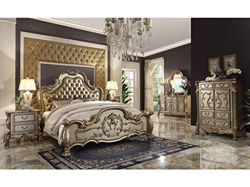 Acme Dresden California King Bed - 23154Ck - Bone Pu & Gold Patina #TOP2