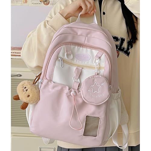 Cute Backpack, Travel Double Shoulder Bag, Laptop Backpack for 16” with Large Capacity Adjustable Straps (Pink)4