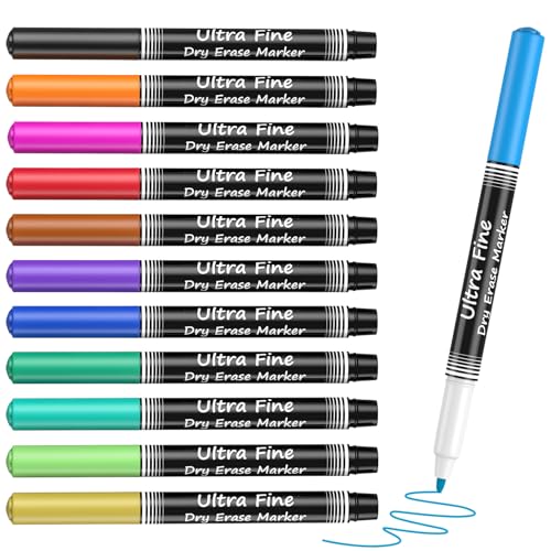 MaxGear Dry Erase Markers, Assorted Color Ultra Fine Point Whiteboard Markers Erasable Low Odor for White Board, Supplies for Teacher, Home, Office, 12 Color, 12 Count