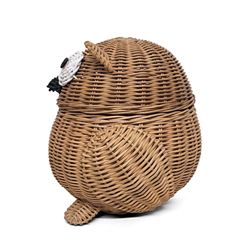 G6 COLLECTION Owl Rattan Storage Basket With Lid Decorative Home Decor Hand Woven Shelf Organizer Cute Handmade Handcrafted Gift Art Decoration Artwork Wicker Hoot Owl (Large, Brown) by G6 Collection - Used condition - Image 4
