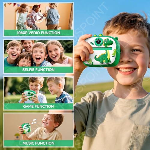 Image of PLUSPOINT Instant Print Camera for Kids Cute Cartoon, Dual Selfie Digital Camera with 1080P HD Videos Recoding, Instant Photo Printer Best Birthday Gift for Boys and Girls