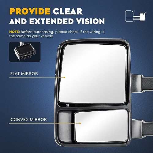 Towing Mirrors for Ford F-250 F-350 F-450 F-550 Super Duty 1999-2016 with Smoke Turn Signal Manual Folding Telescoping, w/o Heated (1 Pair)
