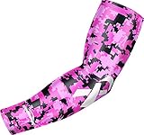 COOLOMG (1 Piece) Ribbon Breast Cancer Awareness Arm Sleeve Basketball Baseball Football Youth Adult Pink L