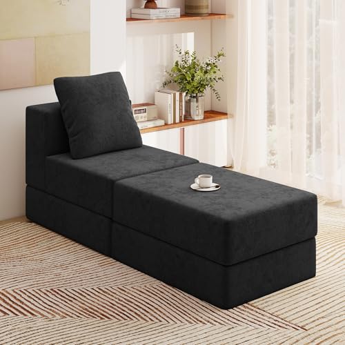 Image of Living&Giving Cloud Sectional Couch for Living Room, Modular Boneless Couch with 1 Ottoman, Middle-seat Can Be Combined with Modular Sofa, Customizable Layout for Any Space, Black
